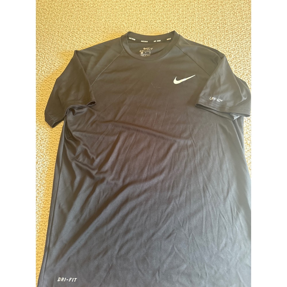 Nike Swim Dri-FIT Rash Guard Black Small Mens Short Sleeve UPF 40+ Shirt Logo